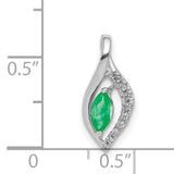 14k White Gold Pendant with Marquise Cut Emerald and Diamond Eye Design