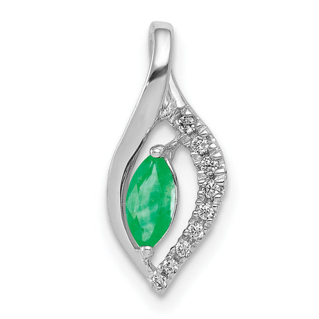 14k White Gold Pendant with Marquise Cut Emerald and Diamond Eye Design