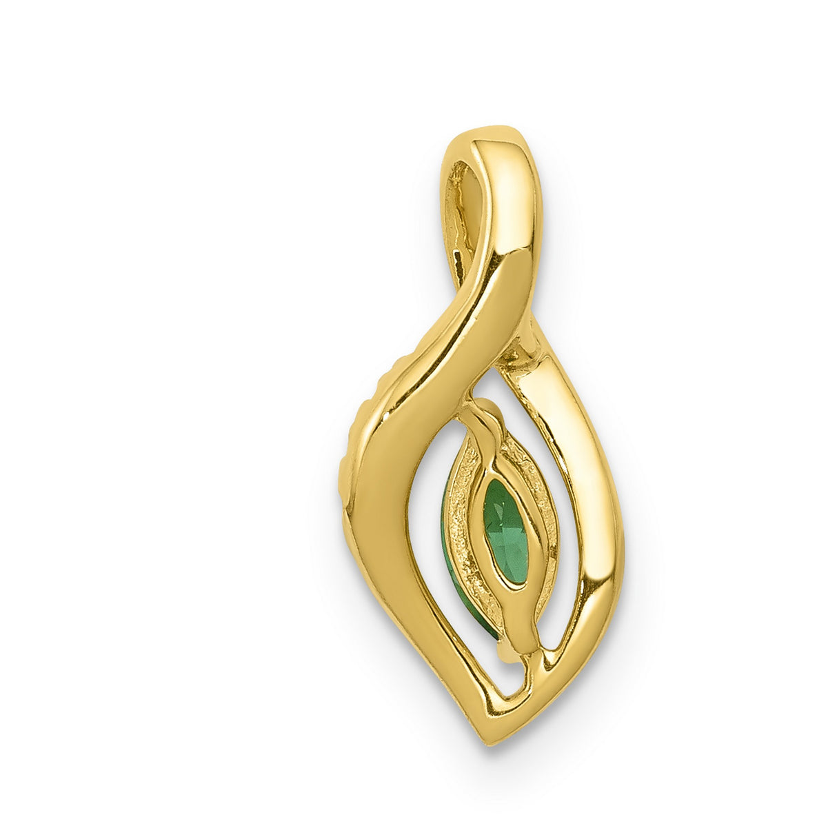 Diamond and Marquise Emerald Charm Pendant in Real 14k Yellow Gold