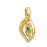Diamond and Marquise Emerald Charm Pendant in Real 14k Yellow Gold