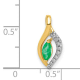 Diamond and Marquise Emerald Charm Pendant in Real 14k Yellow Gold