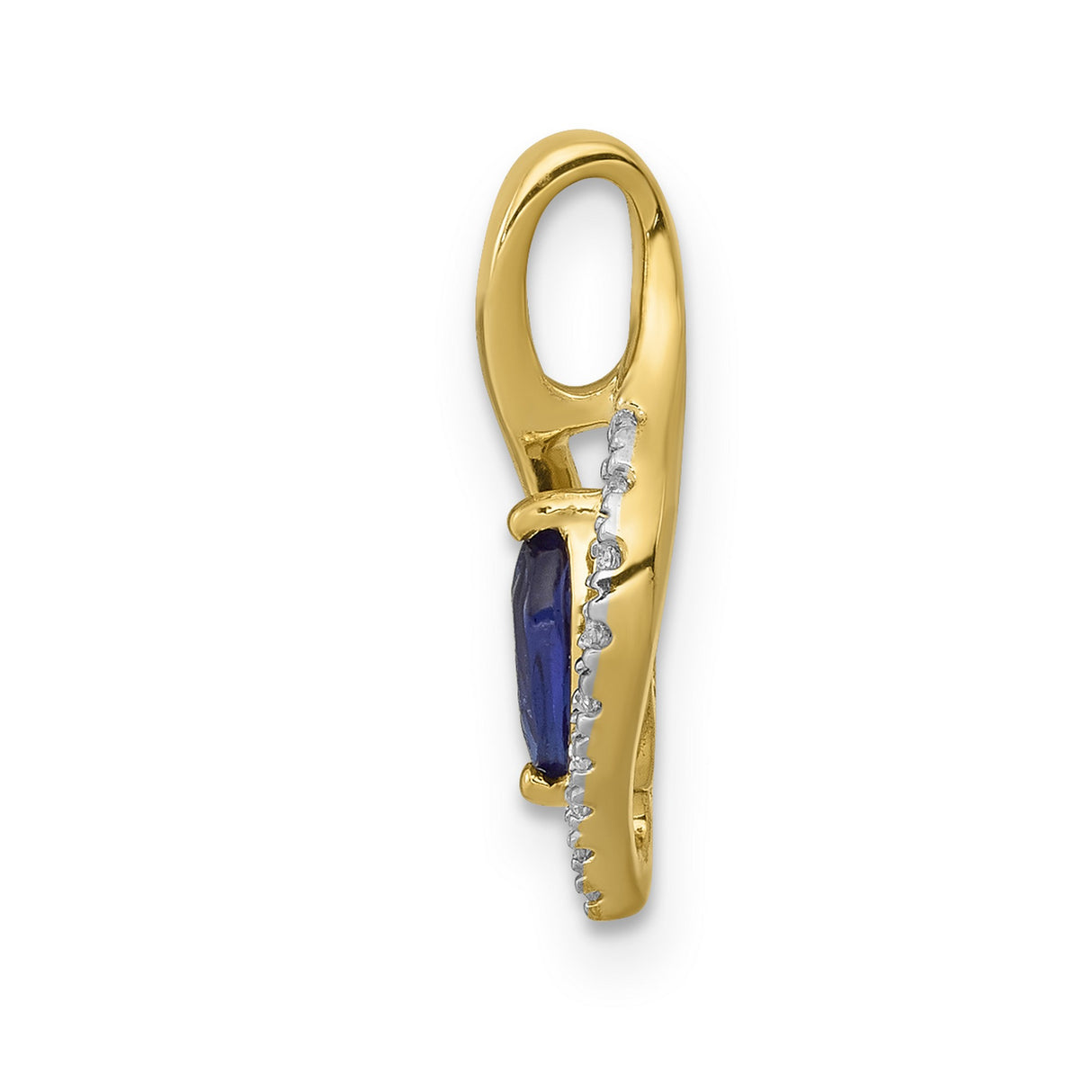 14k Yellow Gold Pendant with Marquise Cut Sapphire and Diamond Accents, Eye Shaped Design