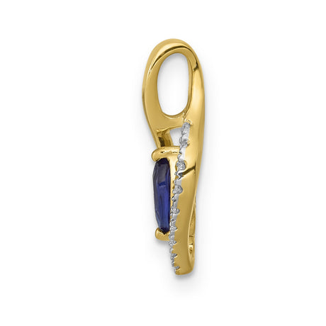 14k Yellow Gold Pendant with Marquise Cut Sapphire and Diamond Accents, Eye Shaped Design