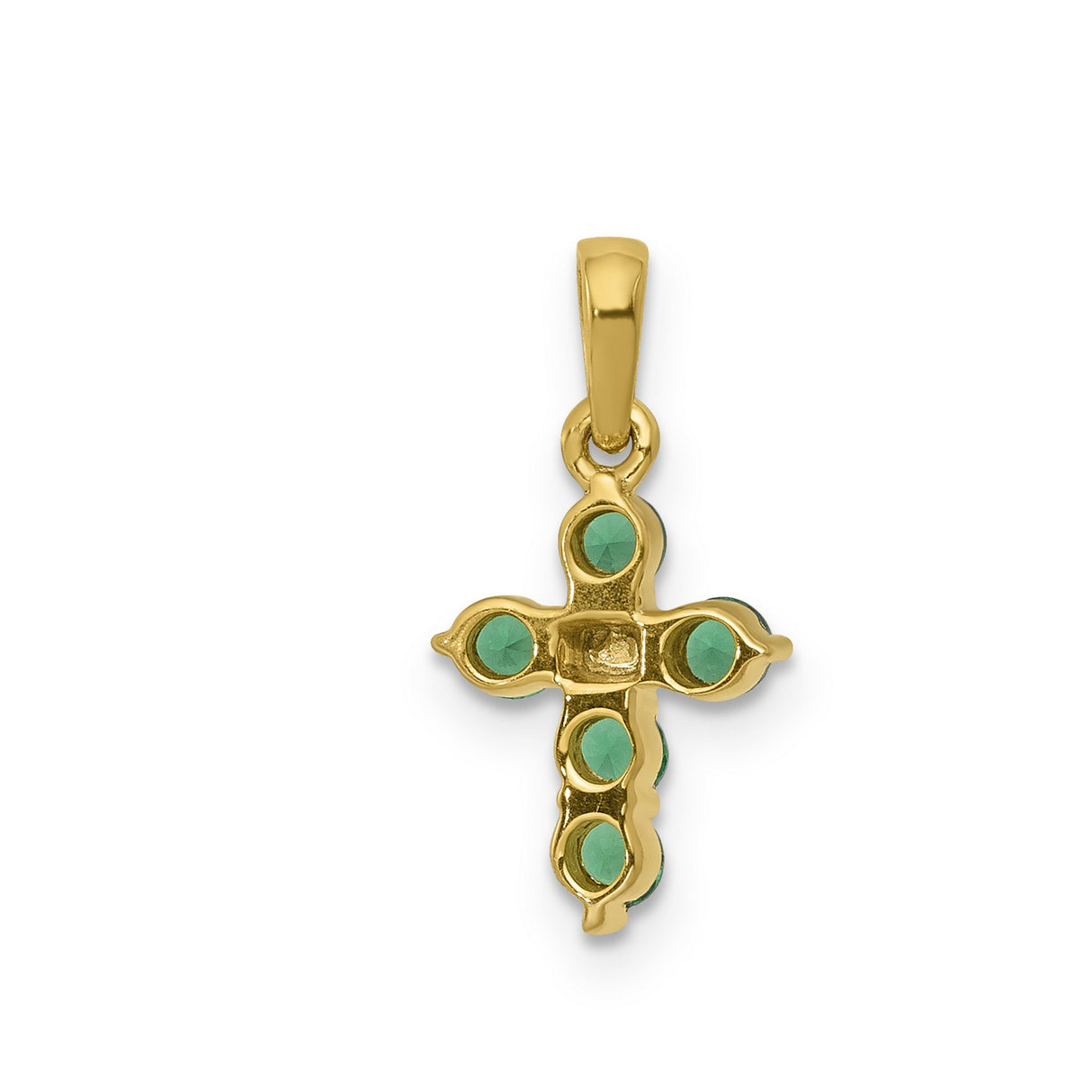 10k Yellow Gold Cross Pendant with Emerald and Diamond, Religious Jewelry for Men and Women