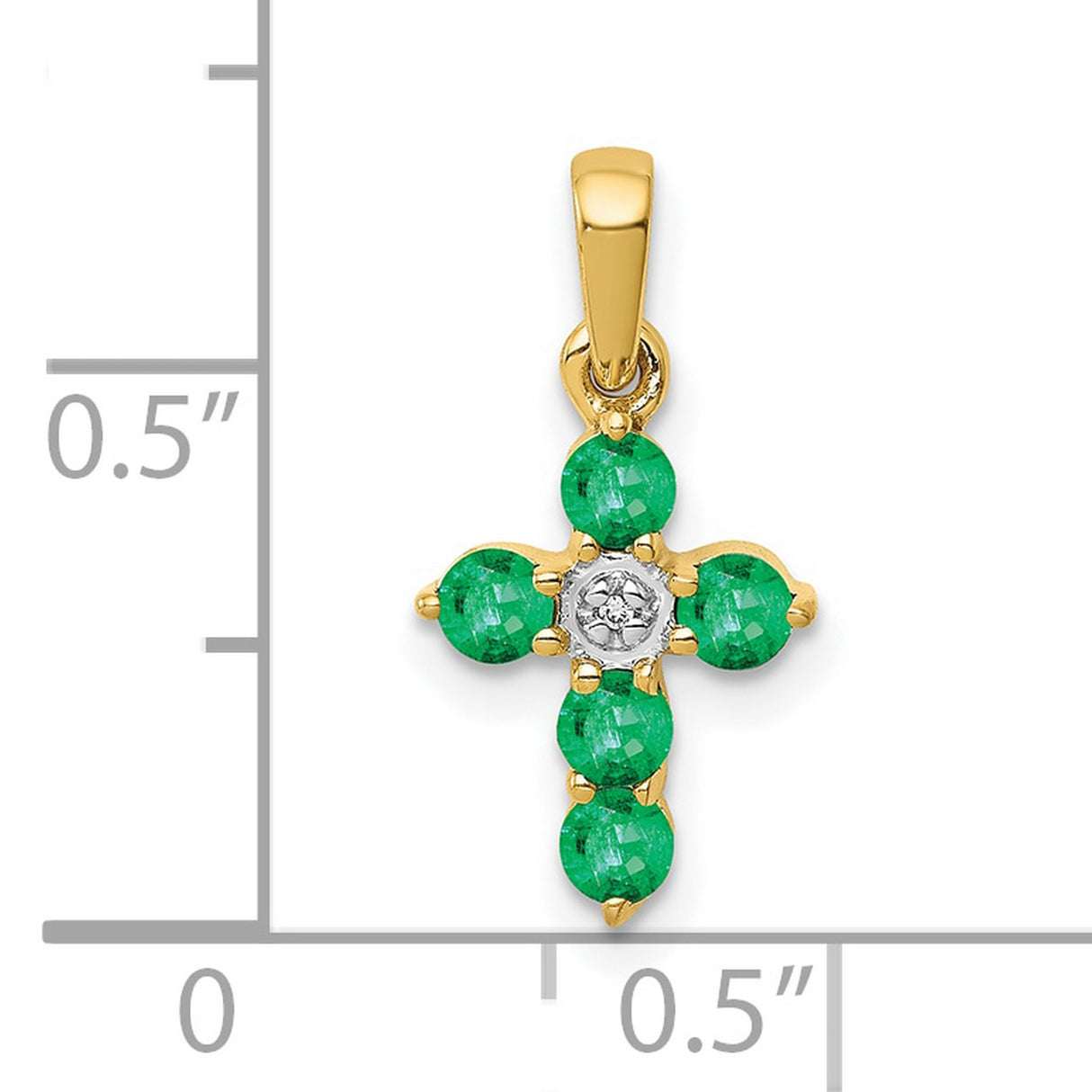 10k Yellow Gold Cross Pendant with Emerald and Diamond, Religious Jewelry for Men and Women