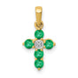 10k Yellow Gold Cross Pendant with Emerald and Diamond, Religious Jewelry for Men and Women