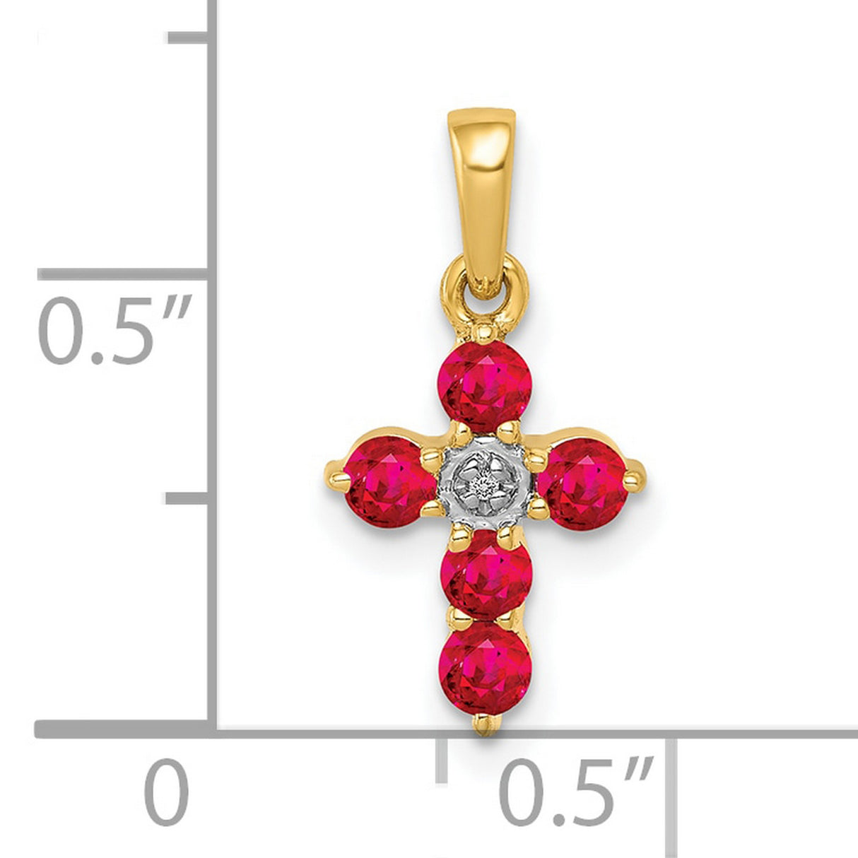 .30 Ruby and Diamond Cross Charm Pendant in Real 10k Yellow Gold