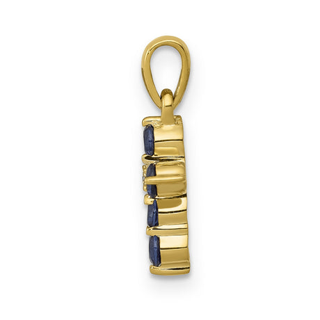 10k Yellow Gold Cross Pendant with Blue Sapphire and Diamond Accents, Polished Finish