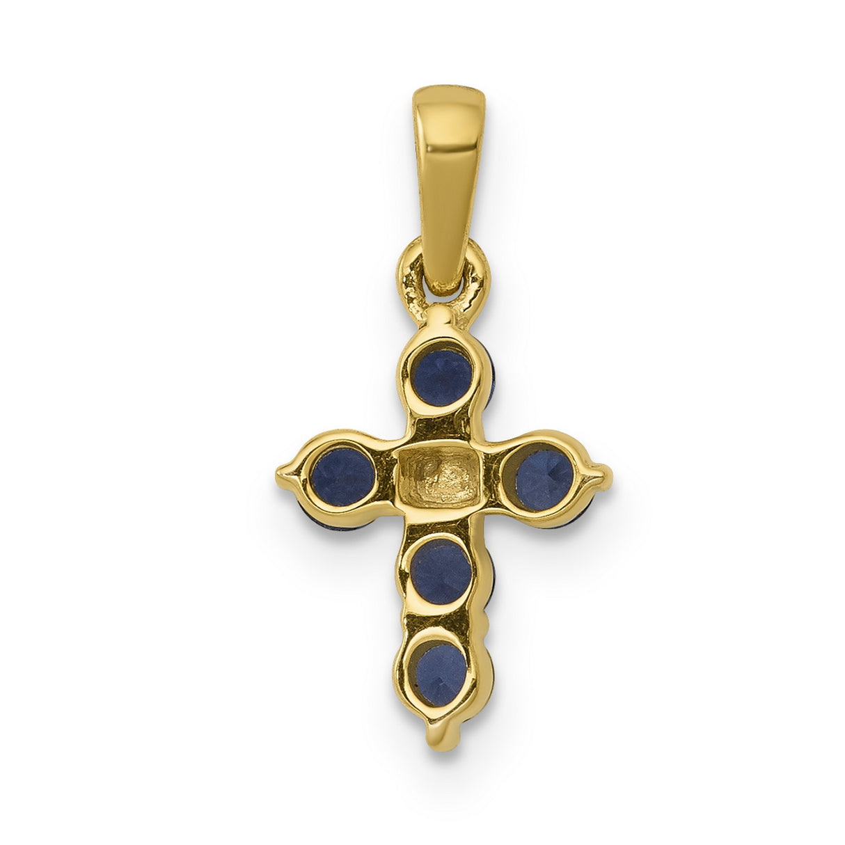 10k Yellow Gold Cross Pendant with Blue Sapphire and Diamond Accents, Polished Finish