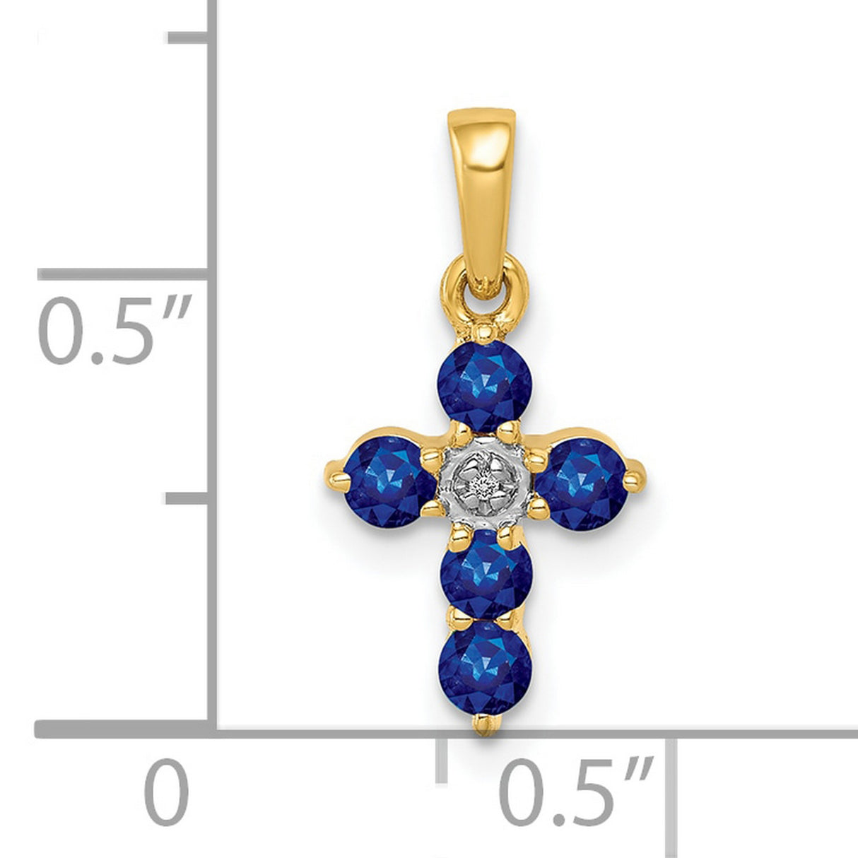 10k Yellow Gold Cross Pendant with Blue Sapphire and Diamond Accents, Polished Finish