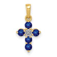 10k Yellow Gold Cross Pendant with Blue Sapphire and Diamond Accents, Polished Finish