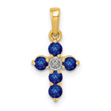 10k Yellow Gold Cross Pendant with Blue Sapphire and Diamond Accents, Polished Finish