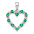 10k White Gold Heart Pendant with Emerald and Diamond Accents, Romantic Jewelry for Women