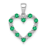 10k White Gold Heart Pendant with Emerald and Diamond Accents, Romantic Jewelry for Women