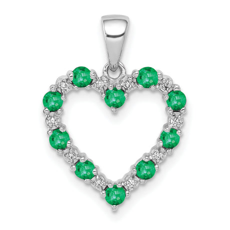 10k White Gold Heart Pendant with Emerald and Diamond Accents, Romantic Jewelry for Women