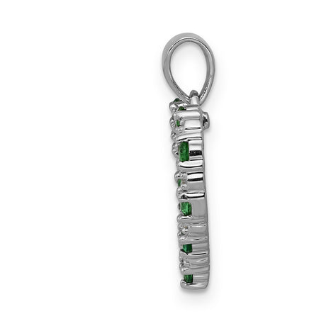 14k White Gold Heart Pendant with Emerald and Diamond Accents, Open Heart Design for Women