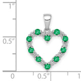 14k White Gold Heart Pendant with Emerald and Diamond Accents, Open Heart Design for Women