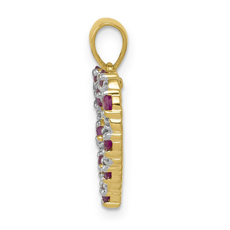 10k Yellow Gold Heart Pendant with Ruby and Diamond, Open Heart Design, Romantic Jewelry for Women