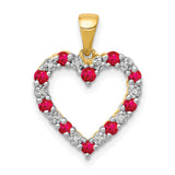 10k Yellow Gold Heart Pendant with Ruby and Diamond, Open Heart Design, Romantic Jewelry for Women