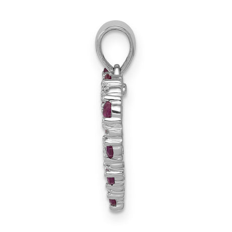 14k White Gold Heart Pendant with Alternating Ruby and Diamond Gems