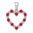 14k White Gold Heart Pendant with Alternating Ruby and Diamond Gems