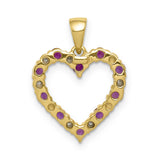 14k Yellow Gold Heart Pendant with Ruby and Diamond, Romantic Fine Jewelry for Women