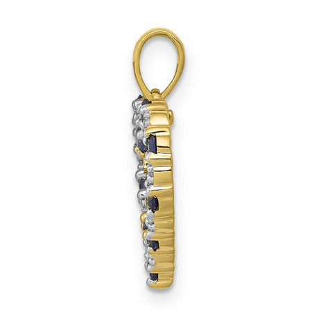 Diamond and Sapphire Heart Charm Pendant in Real 10k Yellow Gold
