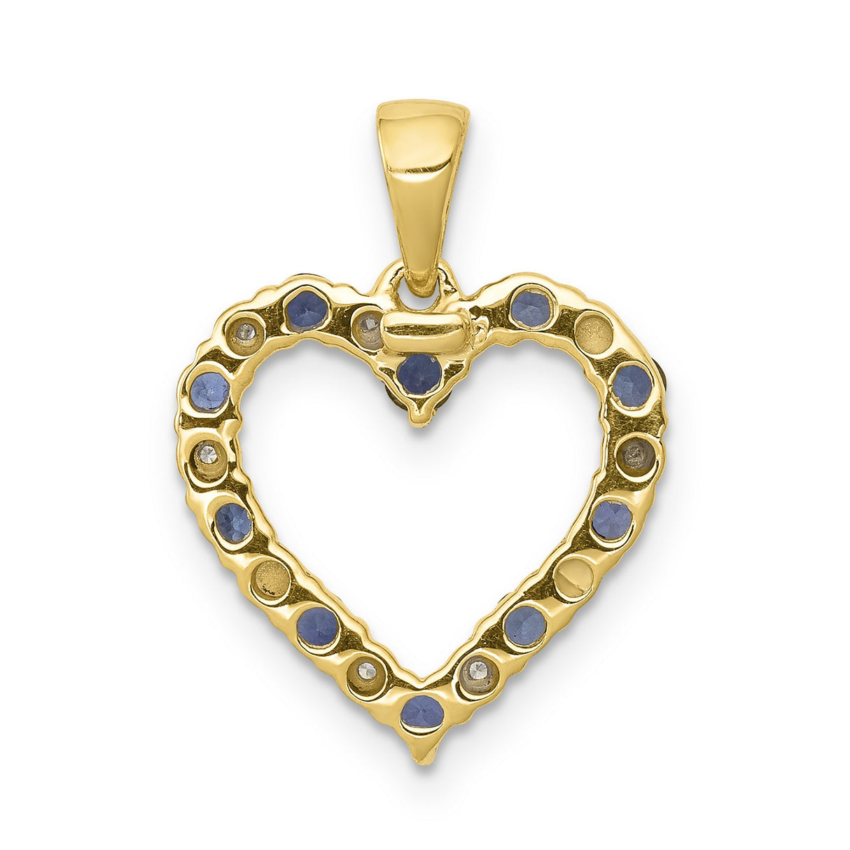 Diamond and Sapphire Heart Charm Pendant in Real 10k Yellow Gold
