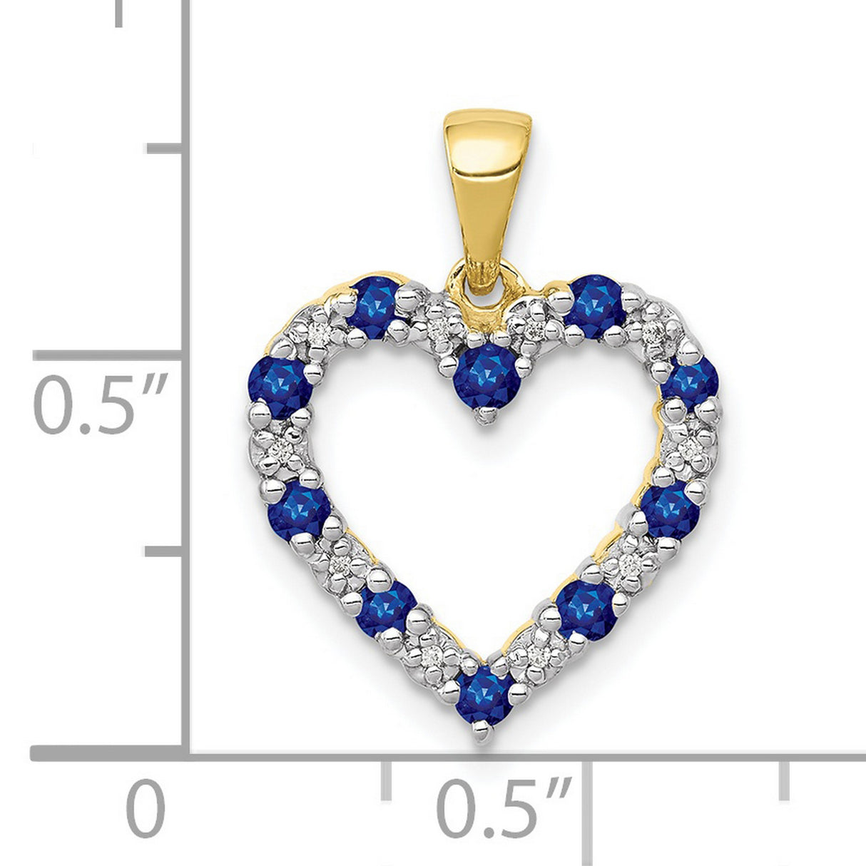 Diamond and Sapphire Heart Charm Pendant in Real 10k Yellow Gold