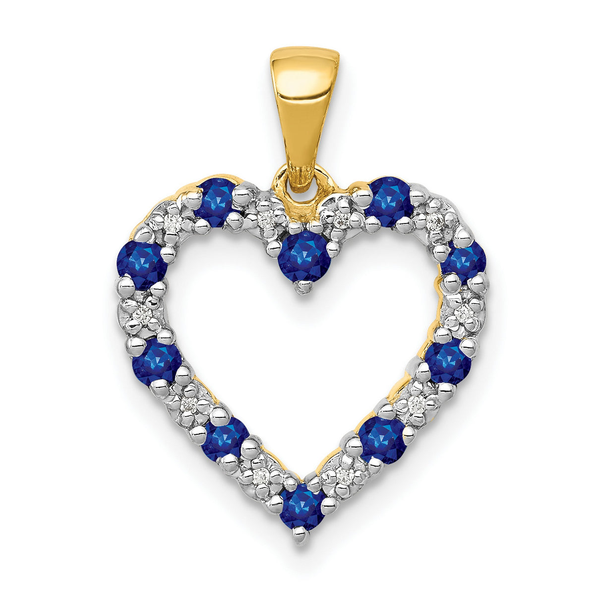 Diamond and Sapphire Heart Charm Pendant in Real 10k Yellow Gold