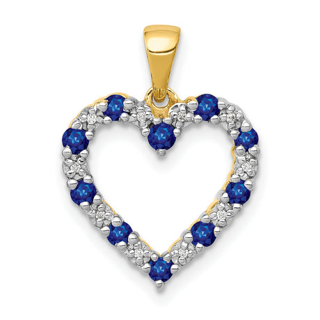 Diamond and Sapphire Heart Charm Pendant in Real 10k Yellow Gold