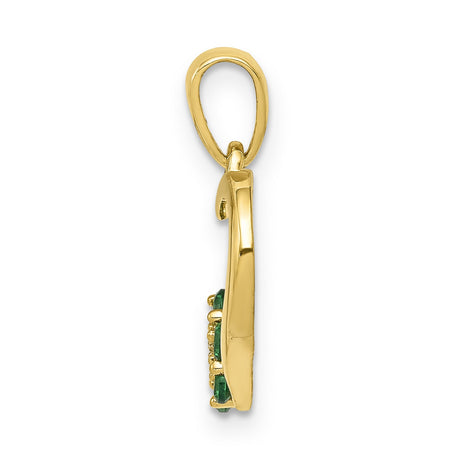 10k Yellow Gold Heart Pendant with Emerald and Diamond Accents, Floral Design for Women