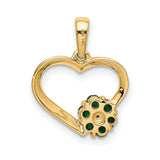 10k Yellow Gold Heart Pendant with Emerald and Diamond Accents, Floral Design for Women
