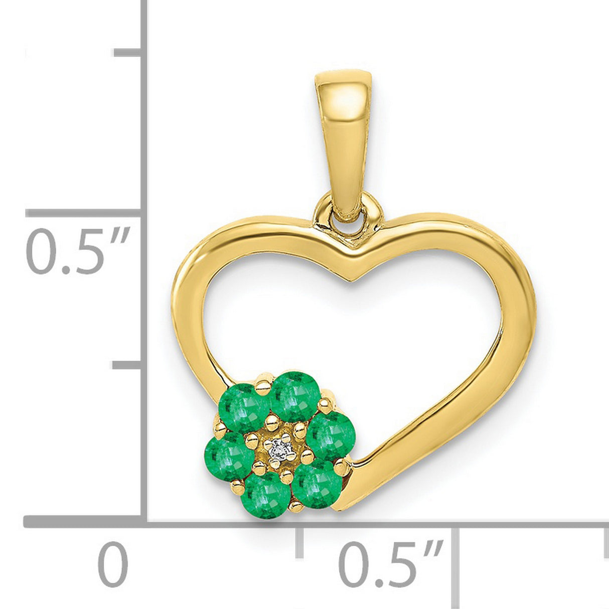 10k Yellow Gold Heart Pendant with Emerald and Diamond Accents, Floral Design for Women