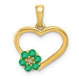 10k Yellow Gold Heart Pendant with Emerald and Diamond Accents, Floral Design for Women