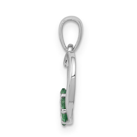 14k White Gold Heart Pendant with Green Emerald Flower and Diamond Center