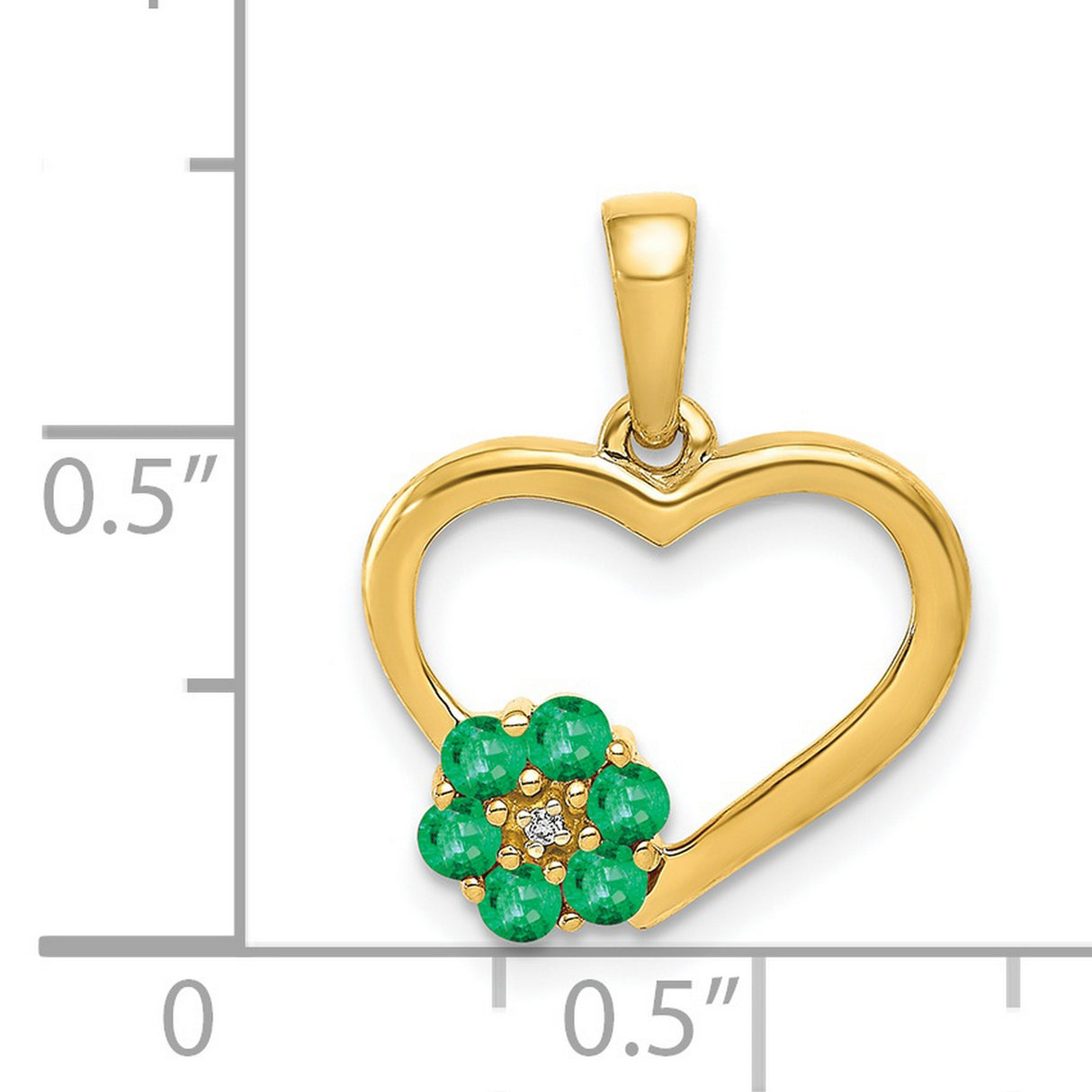 14k Yellow Gold Heart Pendant with Emerald Cluster and Diamond Accent, Floral Design for Women