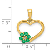 14k Yellow Gold Heart Pendant with Emerald Cluster and Diamond Accent, Floral Design for Women