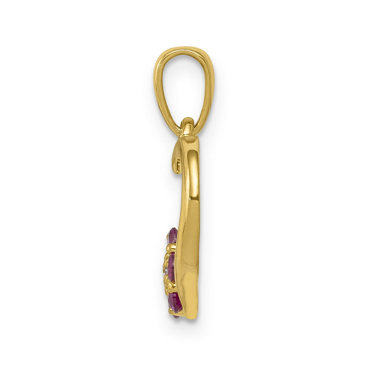 10k Yellow Gold Heart Pendant with Ruby and Diamond Accent, Floral Design for Women