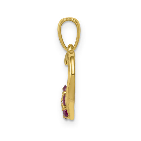 10k Yellow Gold Heart Pendant with Ruby and Diamond Accent, Floral Design for Women