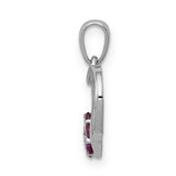 14k White Gold Heart Pendant with Ruby Flower and Diamond Accent for Women