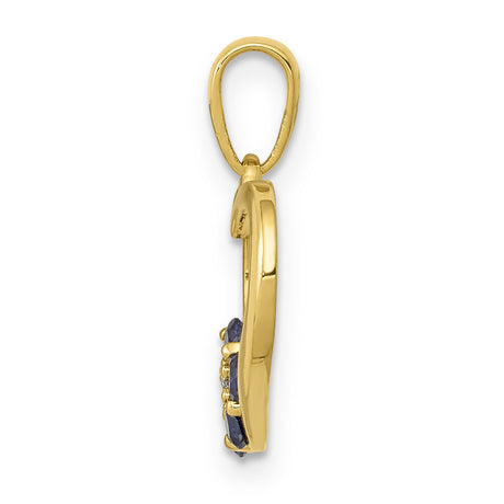 10k Yellow Gold Heart Pendant with Blue Sapphire Floral Design and Diamond Accent