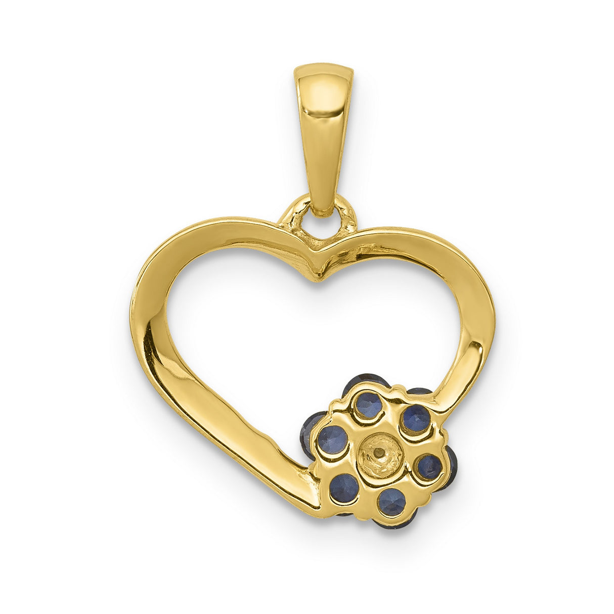 10k Yellow Gold Heart Pendant with Blue Sapphire Floral Design and Diamond Accent