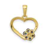 10k Yellow Gold Heart Pendant with Blue Sapphire Floral Design and Diamond Accent