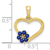 10k Yellow Gold Heart Pendant with Blue Sapphire Floral Design and Diamond Accent