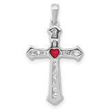 10k White Gold Cross Pendant with Ruby and Diamond Accents, Modern Faith-Inspired Design
