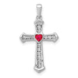 10k White Gold Cross Pendant with Ruby and Diamond Accents, Modern Faith-Inspired Design
