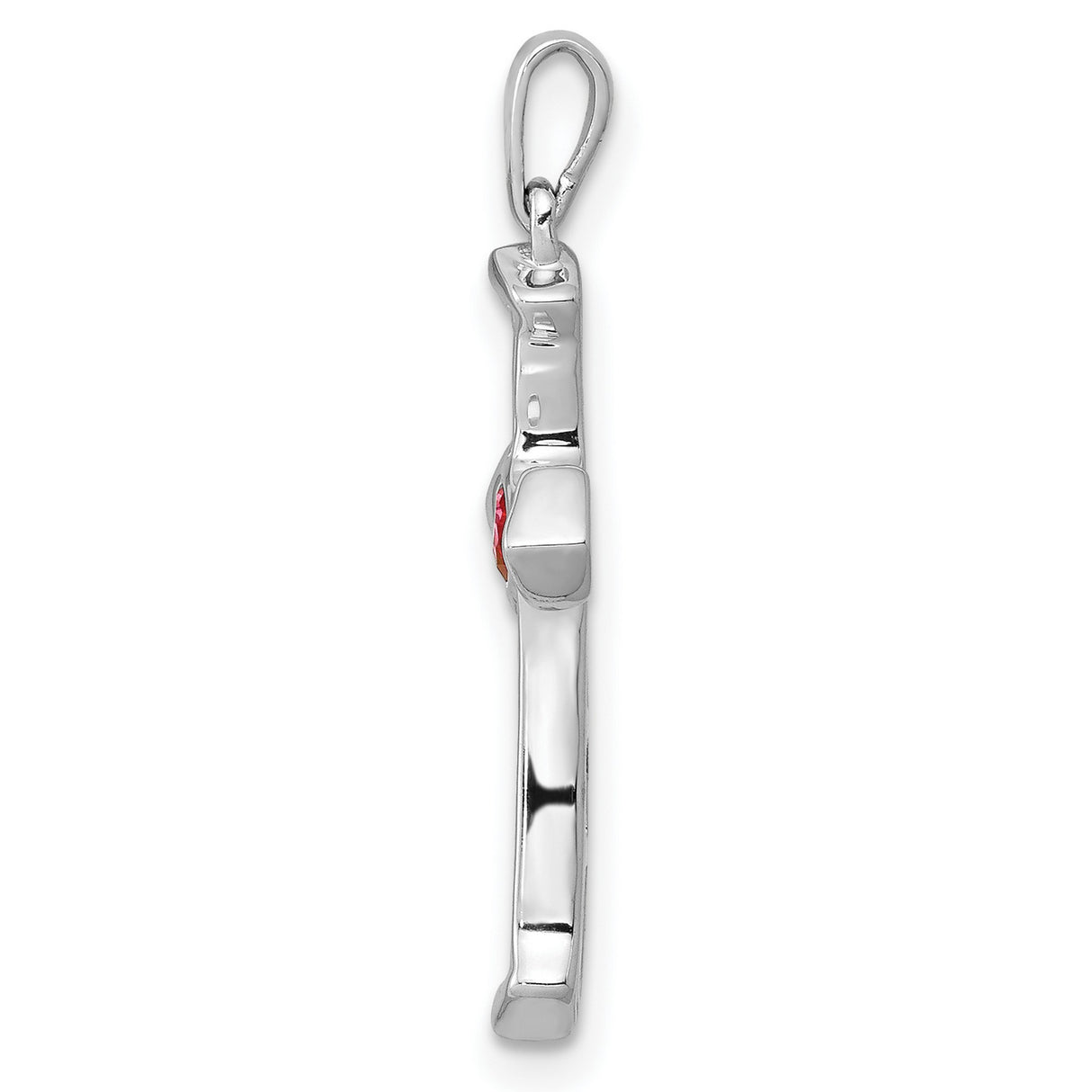 14k White Gold Cross Pendant with Ruby and Diamond, Heart Charm Spiritual Design