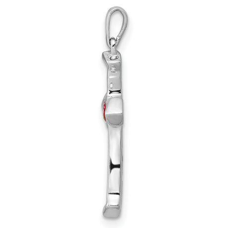 14k White Gold Cross Pendant with Ruby and Diamond, Heart Charm Spiritual Design