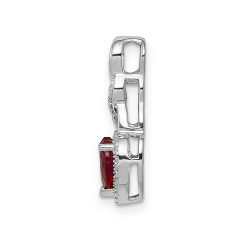 14k White Gold Heart Pendant with Ruby and Diamond in Infinity Swirl Design
